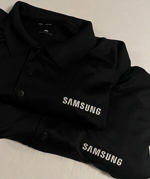 Samsung Electronics *LOT OF 2* Logo Spell Out Black Golf Polo Shirts 2XL Galaxy